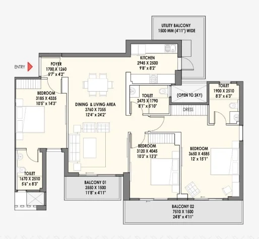 1905 Sq.Ft Floor Plan